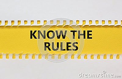 Time to know the rules. White and yellow paper with words `know the rules`. Beautiful yellow background. Business and know the Stock Photo