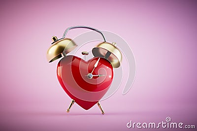 a time to love. a large heart in the form of an alarm clock on a pastel background. 3D render Stock Photo