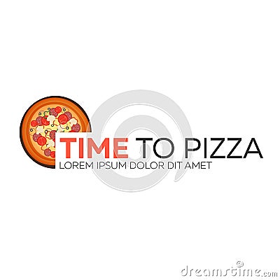 Time to pizza. Watch. Fast food. Vector flat illustration. Cartoon Illustration