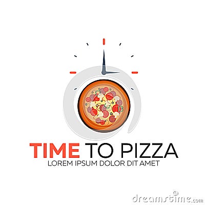 Time to pizza. Watch. Fast food. Vector flat illustration. Cartoon Illustration