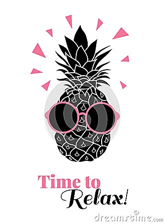 Time to relax vector pineapple wearing colorful sunglasses on summer vacation tropical lement. Great for vacation themed Vector Illustration