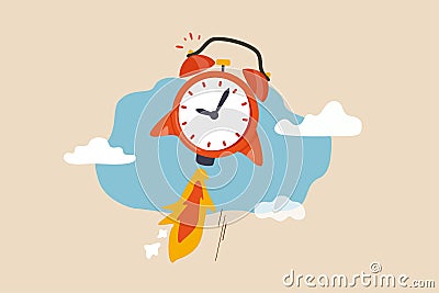 Time to start new business, entrepreneurship to launch project or time management concept, ringing alarm clock with rocket booster Vector Illustration