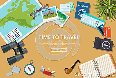 Time to travel agency web brochure vector illustra Vector Illustration