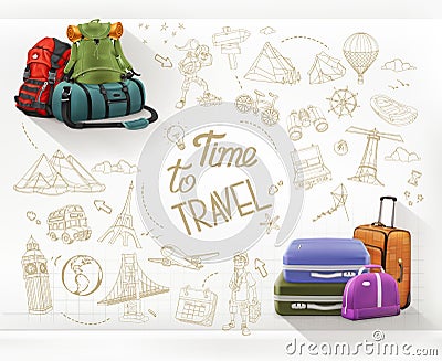 Time to Travel. Journey and hiking vector Vector Illustration