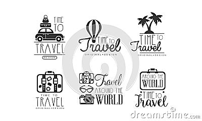 Time to Travel Labels or Logos Original Design Vector Set Vector Illustration