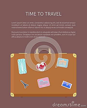 Time to Travel Poster with Text and Luggage Vector Vector Illustration