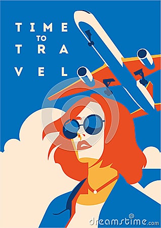 Time to Travel and Summer Holiday poster. Vector Illustration