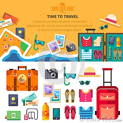Time to travel, summer vacation, beach rest Vector Illustration