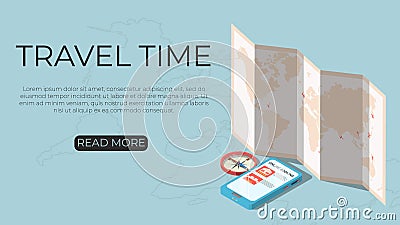Time to travel template concept Cartoon Illustration