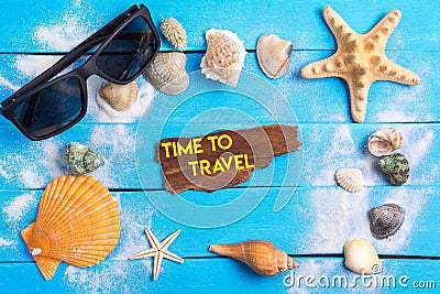 Time to travel text with summer settings concept Stock Photo