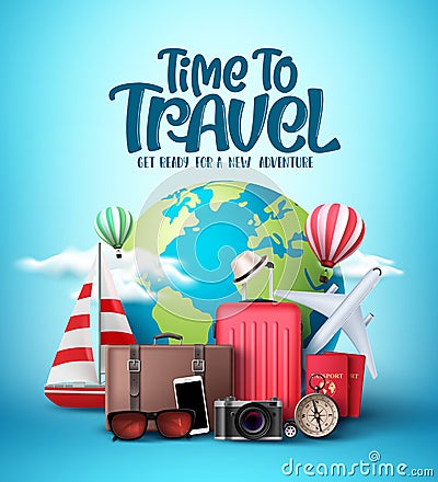 Time to travel the world vector design. Travel and explore the world in different countries and destinations Vector Illustration
