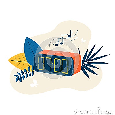 Time to wake up in the morning, alarm clock ringing. Vector Illustration