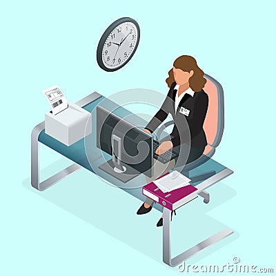 Time to work or Time management project plan schedule. Sand clock flat 3d vector isometric illustration. Business woman Vector Illustration