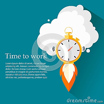 Time to work. Time is running out.Clock,Stopwatch soaring up. Vector Design Vector Illustration