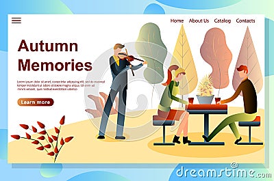 Time together concept. Autumn landing page vector. Vector Illustration