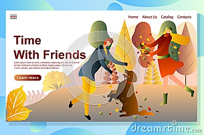 Time together concept. Autumn landing page vector. Vector Illustration