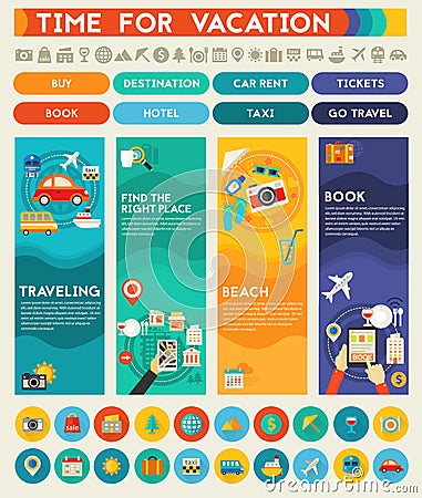 Time For Travel Concept Collection Vector Illustration