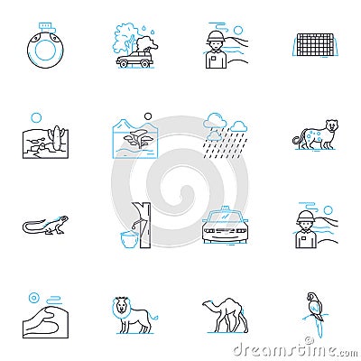 Time travel linear icons set. Chrononaut, TARDIS, Paradox, Temporal, Continuum, Retrograde, Quantum line vector and Vector Illustration