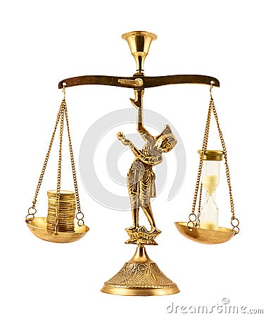 Time versus money on a scales Stock Photo
