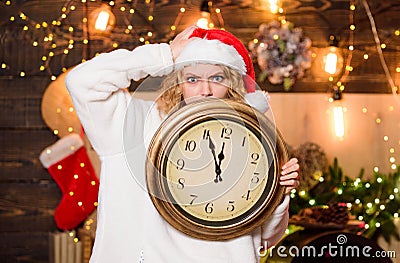 Time for winter party. Time for miracles. Few minutes left. New year countdown. Unexpectedly soon. Midnight concept Stock Photo