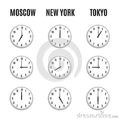 Time zones clocks vector template Vector Illustration