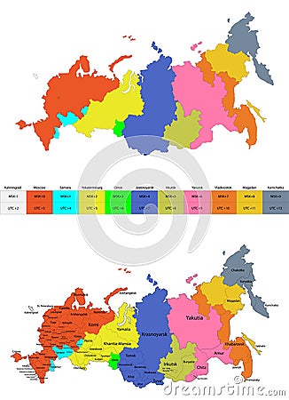 Time zones of Russia Vector Illustration