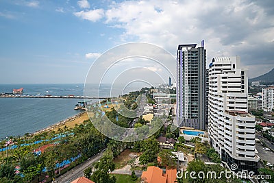 Timelapse aerial view of beautiful seaside of Sriracha town in Chon Buri, Thailand Editorial Stock Photo