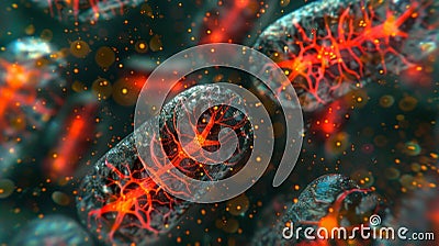 Timelapse microscopy sequence capturing the fusion of multiple mitochondria within a single cell Stock Photo