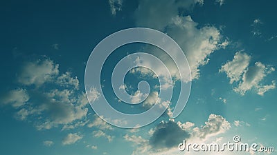 Rolling Puffy Clouds Are Moving. Nature Weather Blue Sky. Rainy Clouds Background. Relax. Stock Photo