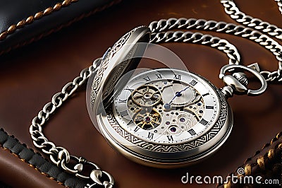 Timeless Elegance: Macro Photography Reveals the Intricacies of a Tarnished Silver Pocket Watch Stock Photo