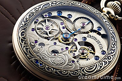 Timeless Elegance: Macro Photography Reveals the Intricacies of a Tarnished Silver Pocket Watch Stock Photo