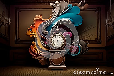 Timeless Elegance: Surreal Clock in a Baroque Room Stock Photo