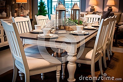 Timeless Farmhouse Beauty: Traditional Dining Table Stock Photo
