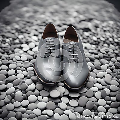 Timeless Footsteps: Gray Men's Shoes Cartoon Illustration