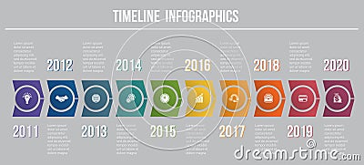Timeline arrows 10 positions template for infographics Vector Illustration
