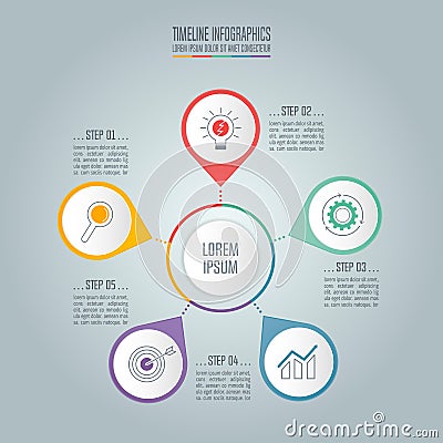 Timeline business concept with 5 options. Vector Illustration