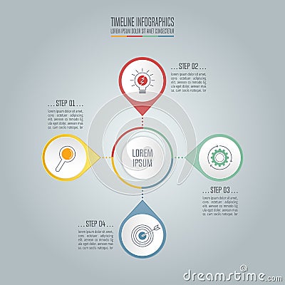 Timeline business concept with 4 options. Vector Illustration