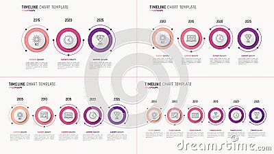 Timeline chart infographic designs for data visualization. 3-6 s Vector Illustration