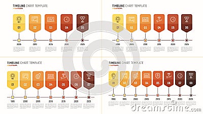 Timeline chart infographic template for data visualization. 8 st Vector Illustration