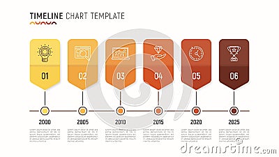 Timeline chart infographic template for data visualization. 6 st Vector Illustration