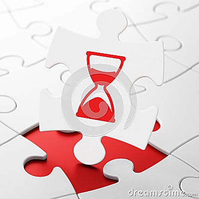 Timeline concept: Hourglass on puzzle background Stock Photo