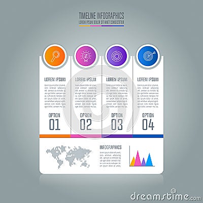 Timeline infographic business concept with 4 options. Vector Illustration