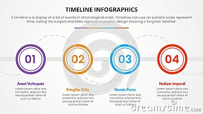 Timeline infographic concept with circle number label for slide presentation with 4 point list Cartoon Illustration