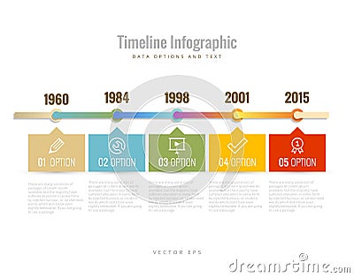 Timeline Infographic with diagrams, data options and text Vector Illustration