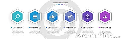 Timeline infographic with infochart. Modern presentation template with 6 spets for business process. Website template on Vector Illustration