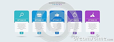 Timeline infographic with infochart. Modern presentation template with 5 spets for business process. Website template on Vector Illustration