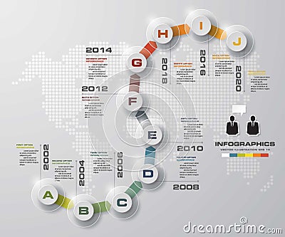 Timeline infographic10 steps vector design template. Can be used for workflow processes. Vector Illustration