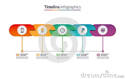 Timeline infographic template of rounded elements. Vector Illustration