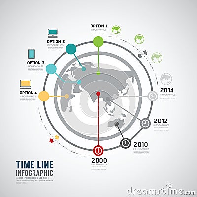 Timeline Infographic world vector circle design template. Vector Illustration