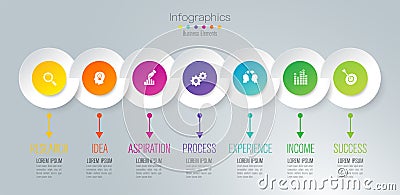 Timeline infographics design vector and marketing icons, Business concept with 7 options, steps or processes. Vector Illustration